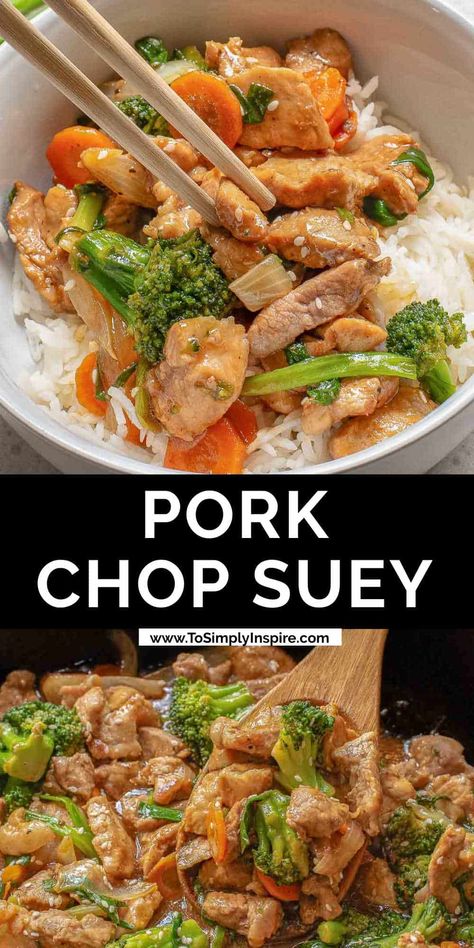 Pork Chop Suey Recipe, Pork Chop Suey, Chinese Pork Recipes, Chop Suey Recipe, Pork Stir Fry Recipes, Crockpot Pork Tenderloin, Pork Chops And Rice, Easy Stir Fry Recipes, Cooking Pork Chops