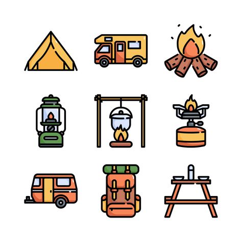 Camping Design Ideas, Camp Design Ideas, Camping Graphic Design, Camping Emoji, Design For Clothing Brand, Camp Icon, Camping Logo, Camping Illustration, Camping Graphic