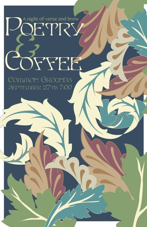 Poetry & Coffee: Arts & Crafts Movement Poster on Behance Art And Craft Movement Posters, Graphic Design Art Nouveau, Arts And Crafts Movement Graphic Design, Art Nouveau Poster Modern, Art Nouveau Movie Poster, Art Nouveau Poster 60s, Tattoo Posters, Graphic Design Style, Art And Craft Design