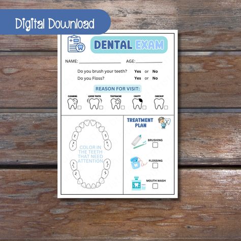 Printable Dentist Exam Pretend Play | Dentist Play for Kids | Instant Download Dentist Play, Dental Activities, Dental Check Up, Play For Kids, Dental Exam, Kids Dentist, Avatar Video, Educational Play, Dental Kids