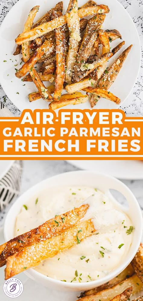 Homade French Fries Air Fryer, Easy Garlic Parmesan Fries, Airfry Homemade Fries, Air Fryer Parmesan Fries, Air Fryer Sides Recipes, Garlic Parmesan French Fries Air Fryer, Fast Dinner Recipes Air Fryer, Good To Make In Air Fryer, French Fry Air Fryer Recipes