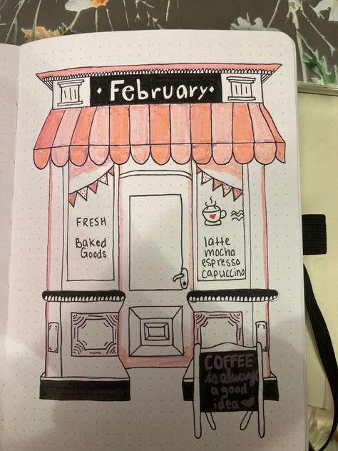 Pink coffee, bullet journal theme #bulletjournal #bujo #coffeetheme #bulletjournalcoffee #coverpage Bullet Journal Coffee Theme, Coffee Bullet Journal, February Cover Page, 2025 Bujo, April Bujo, September Ideas, 2024 Bujo, Bujo Themes, Journal News