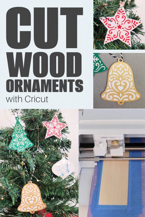 How to Make Wood Ornaments with Cricut - Creative Ramblings Cricut Wood Ornaments Diy, Christmas Ornaments Cricut, Ornaments With Cricut, Ornaments Cricut, Cricut Ornaments, Word Ornaments, Cricut Stencils, Cricut Christmas, Custom Christmas Ornaments