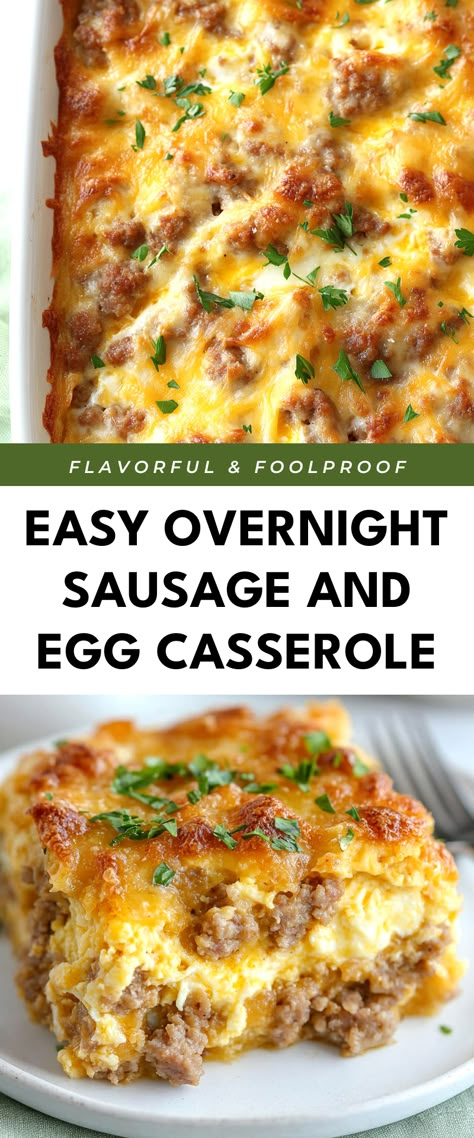 Image for Easy Overnight Sausage and Egg Casserole Sausage And Egg Casserole, Christmas Breakfast Casserole, Easy Breakfast Casserole Recipes, Healthy Breakfast Casserole, Easy Breakfast Casserole, Breakfast Egg Casserole, Breakfast Casserole Recipes, Best Breakfast Casserole, Overnight Breakfast Casserole