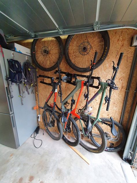 Wall Mounted Bike Storage, Bike Storage Garage, Bike Rack Wall, Bike Shed, Bike Storage, Wall Racks, Home Office Setup, Bike Rack, Garage Ideas