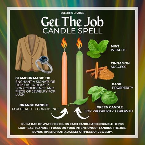 Career Spell, Job Spell, Candle Magik, Candle Color Meanings, Candle Magic Spells, Hoodoo Spells, Money Spells That Work, Good Luck Spells, Easy Spells