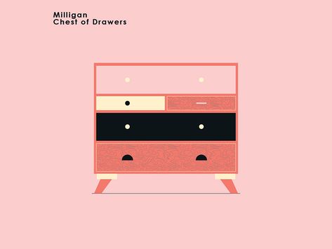 Milligan Chest of Drawers by Mr. Panesar, Illustration & Design Drawer Illustration, Chest Of Drawers Design, Illustration Ideas, Vintage Graphic, Illustration Vector, Chest Of Drawers, Illustration Design, Furniture Design, Retro Vintage