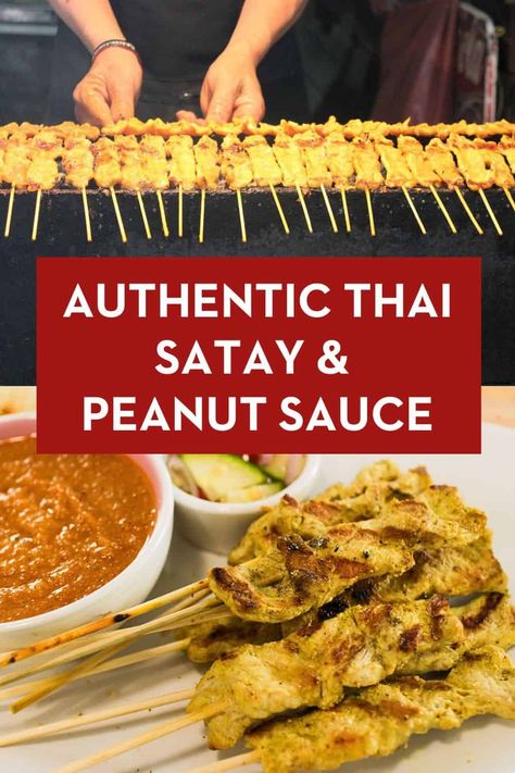 Authentic Thai Satay and Peanut Sauce Recipe Thai Satay Sauce Recipe, Authentic Thai Peanut Sauce, Asian Appetizer Recipes, Authentic Thai Peanut Sauce Recipe, Peanut Sauce Thai, Beef Satay Recipe, Authentic Thai Recipes, Thai Satay, Satay Sauce Recipe