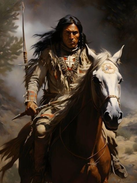 Warrior On Horse, Comanche Warrior, Native American Wall Art, Native American Horses, Native American Decor, Native American Warrior, Warrior King, Native American Pictures, Native American Artwork