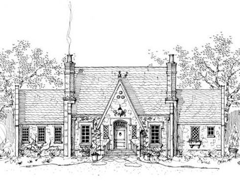 storybook house plans~English Tudor.  Love this plan. "Somerset Cottage" 2662 sf~sunken Great Room. English Cottage Floor Plans, Storybook Cottage House Plans, Cottage Floorplan, Sims Blueprints, Storybook House Plan, English Cottage House Plans, Somerset Cottage, House Sketches, Antique Houses