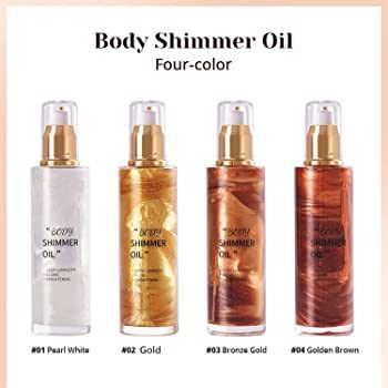 Body Skin Products, Illuminator Makeup, Dewy Summer Makeup, Glow Lotion, Shimmer Oil, Body Shimmer, Shimmer Body Oil, Face Brightening, Wedding Dress Evening