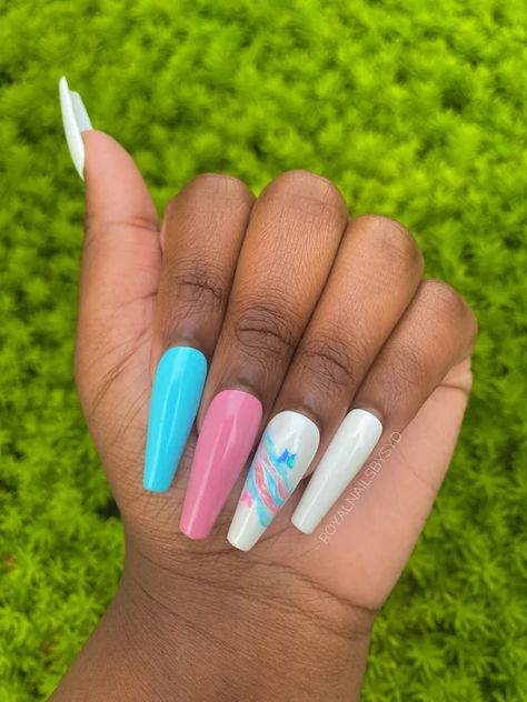 Trans Pride Nails, Summer Nails Long, White Blue Nails, Nail Sizing Kit, Pride Nails, Flag Nails, Transgender Flag, Blue And White Nails, Neon Nail Designs