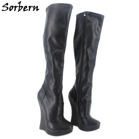 Sorbern Plus Size Women Boots Real Image Wedges Ladies Party Boots Unisex Gay Dance Fashion 3cm Platform New Arrive Zipper Extreme Platform Boots, Party Boots, Ballet Boots, Cowboy Shoes, Extreme High Heels, Dance Heels, Boots Square Toe, Suede Boots Knee High, Dance Fashion