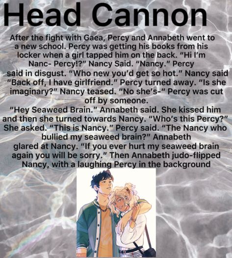 Percy And Annabeth Kiss, Percabeth Headcannons, Hoo Headcannons, Pjo Books, Sally Jackson, Percy Jackson Couples, Percy Jackson Fanfic, Percy Jackson Comics, Percy Jackson Head Canon