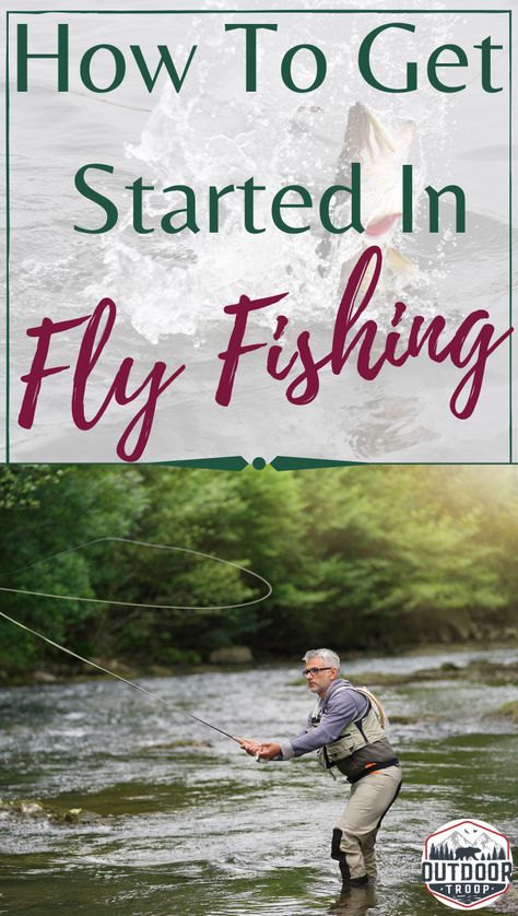 Fly fishing is a technique used for fishing that can be a little tricky (but fun!) to learn at first.  While you might want to jump right into all the details of fly fishing, the best way to get started is by learning the basics. Starting slow and working in each little bit of the process, will eventually help you to be a fly fishing pro! Click the link to get started!  #FlyFishing #OutdoorTroop #FlyFishingForBeginners #GettingStartedInFlyFishing #Fishing #BassFishing #TroutFishing Fly Fishing For Beginners, Fishing Basics, Fly Fishing Flies Pattern, Fishing For Beginners, Fishing Photography, Fly Fishing Tips, Fly Fishing Gear, Fishing Techniques, Fishing Quotes