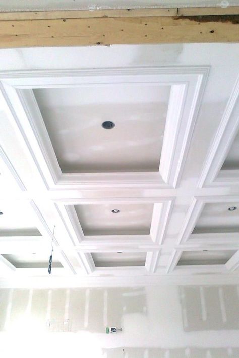 Coffered Ceiling Lighting, Modern Coffered Ceiling, Waffle Ceiling, Latest False Ceiling Designs, Staircase Lighting Ideas, Coffered Ceiling Design, Luxury Ceiling Design, High Ceiling Living Room, Bathroom Design Black