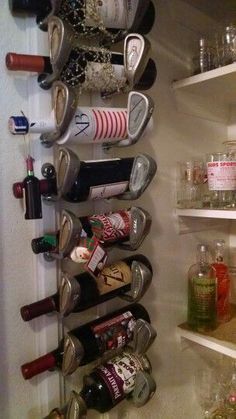 Golf Diy Crafts, Cool Wine Racks, Golf Club Crafts, Golf Furniture, Golf Club Art, Golf Crafts, Golf Birthday Gifts, Golf Room, Golf Ball Crafts