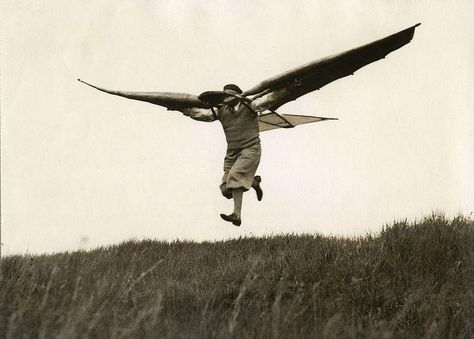 Bird man; the flying apparatus of Ellyson, a mechanic from Munich. Germany, 1932 Winged People, Learn To Fly, Bw Photo, White Photo, Vintage Photography, White Photography, Munich, Bald Eagle, Old Photos