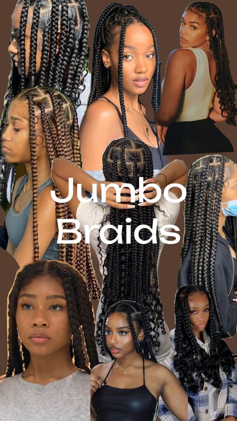 jumbo braids #boxbraids #blackgirlhairstyles #braids #jumbo #box Box Braids Big Sections, Jumbo Boho Braids Natural Hair, Jumbo Braids 4c Hair, Braids For Big Heads, Jumbo Braids Parting, Normal Box Braids, How To Style Jumbo Box Braids, Jumbo Box Braids Parting Pattern, Short Jumbo Box Braids