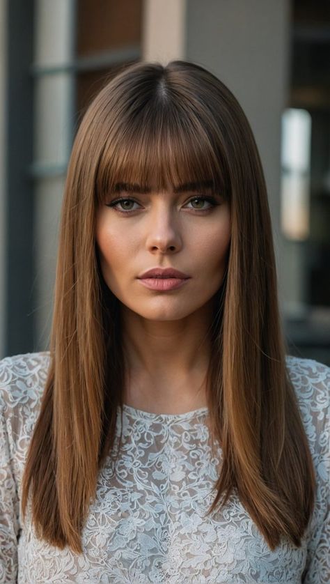 Poker Straight Hair Hairstyles, A Line Bangs, Long Straight Hair Ideas, Bangs 2022, Hairstyles For Long Straight Hair, Sleek Straight Hairstyles, Straight Hair Ideas, Italian Hair, Rambut Brunette