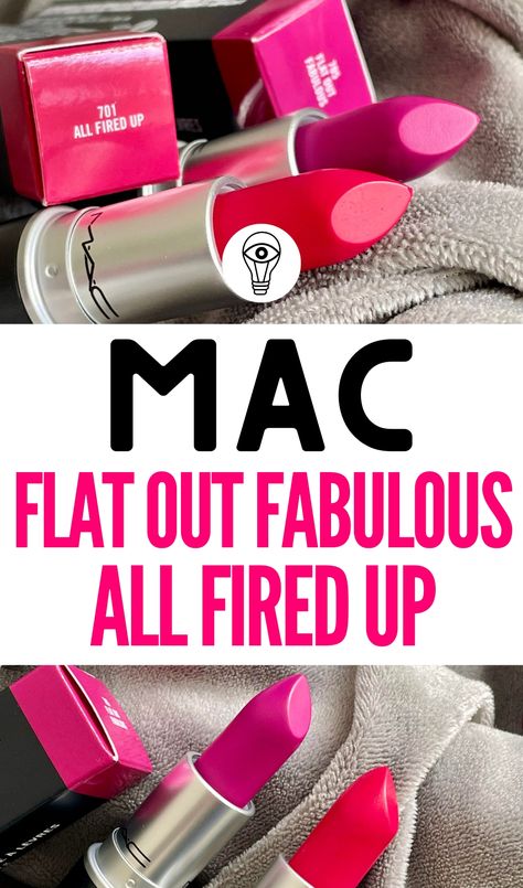 Mac Magenta Lipstick, Mac All Fired Up Lipstick, Mac Flat Out Fabulous Lipstick, Lipstick Shades For Fair Skin, Lip Liner Drugstore, Best Mac Products, Mac All Fired Up, Pink Lipstick Mac, Olive Skin Lipstick