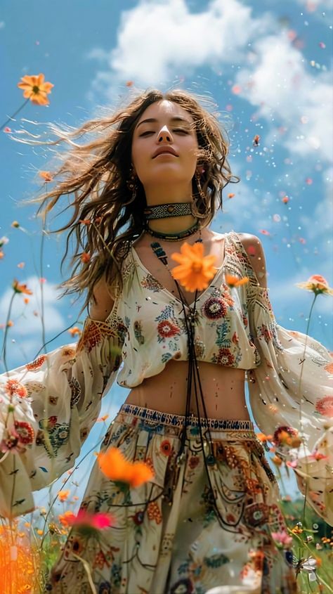 Vlogger Lifestyle, Hippie Clothes Aesthetic, Hippie Photoshoot, Boho Hippie Aesthetic, Twirl Girl, Bohemian Photography, Boho Photoshoot, Color Explosion, Rainbow Sky