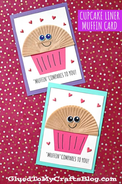 Muffins Craft Preschool, Preschool Valentine Cards For Kids, Mom And Me Crafts Preschool, Muffins For Moms Ideas, Muffin With Mom Craft, Valentine’s Day Card Craft For Kids, Valentines Card Preschool Craft, Valentine Cards For Toddlers To Make, Cupcake Craft Ideas