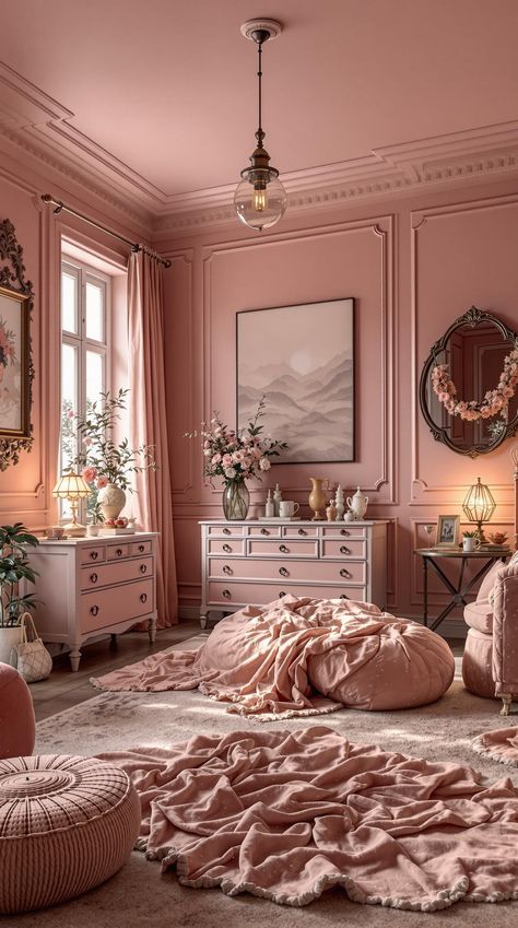 Dark Feminine Bedroom Monet Bedroom Aesthetic, Parisian Aesthetic Bedroom, Moody Makeup, Feminine Bedrooms, Feminine Bedroom Ideas, Edgy Bedroom, French Inspired Bedroom, Dark Feminine Bedroom, Rose Gold Rooms