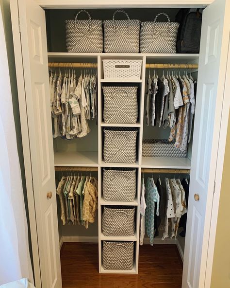 Nursery Closet Open, Simple Nursery Closet Organization, Small Room And Nursery Combined, Nursery Closet Remodel, Nursery Closet Ideas Diy, Nursery Closets Ideas, Nursery Closet Built In, Open Nursery Closet Ideas, Small Closet For Nursery