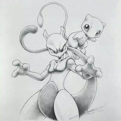 Mew And Mewtwo Art, Mew Pokemon Drawing, Mew Drawing Pokemon, Pokemon Tattoo Mewtwo, Pokemon Mewtwo Drawing, Mew And Mewtwo Tattoo, Legendary Pokemon Drawings Sketches, Mewtwo Tattoo Ideas, Pokemon Mewtwo Art