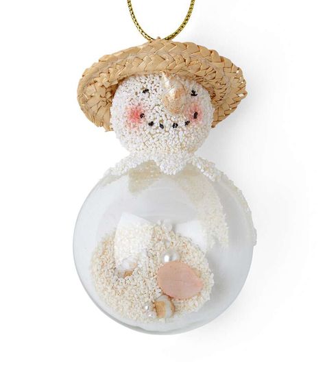 4.5" Christmas Beach Snowman Globe Glass Ornament by Place & Time | JOANN Beach Snowman, Snowman Globe, Seashell Christmas Ornaments, Seashell Christmas, Beach Christmas Ornaments, Beach Themed Crafts, Christmas Beach, White Christmas Ornaments, Beachy Christmas