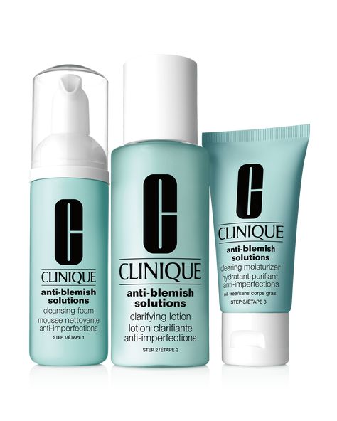 Anti-Blemish Solutions 3-Step System | Clinique Greasy Skin, Acne Vulgaris, Acne Problem, Cosmetic Sets, Acne Solutions, Benzoyl Peroxide, Cystic Acne, Skin Imperfection, Skin Care Remedies