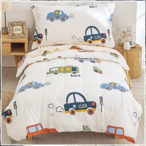 Cars Toddler Bedding Set 100% Cotton Soft Reversible Crib Bedding Set for Boys Girls,4 Pieces Includes Comforter,Flat Sheet, Toddler Car Bed, Construction Bedding, Toddler Comforter, Toddler Boy Room Decor, Toddler Bedding, Toddler Bed Set, Toddler Boys Room, Boys Bedding, Cotton Bedding Sets