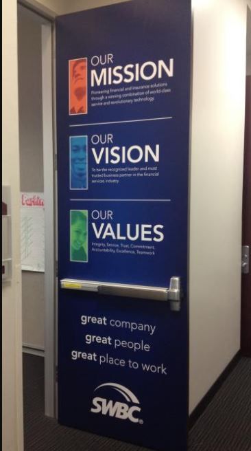 Mission, Vision, and Values door signage. Digital Marketing Wallpaper Backgrounds, Mission Vision Values Design Wall, Office Door Signage Design, Vision Statement Design, Marketing Office Ideas, School Admin Office Design, Vision Mission Values Design, Our Vision And Mission Design, Mission Vision Values Design Poster