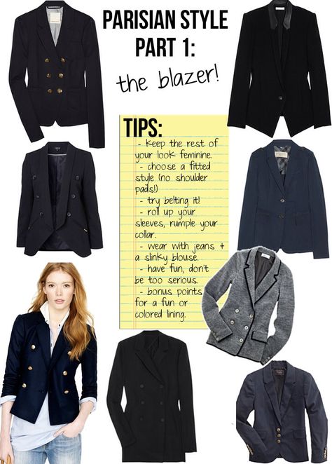 #1 The Blazer // “Magnificent Seven.”  The non-negotiable items that everyone must own, the essentials to chic, Parisian Style, from "PARISIAN CHIC, BY INES DE LA FRESSANGE." French Wardrobe, Parisienne Chic, Parisian Chic Style, French Girl Style, Moda Chic, Women's Blazers, French Chic, French Women, Parisian Chic