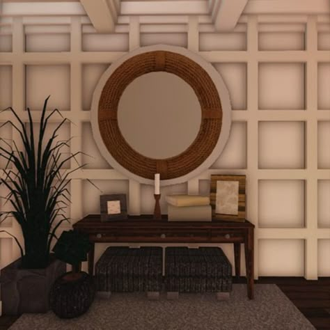 #roblox #robloxbuild #bloxburg #robloxgame Bloxburg Realistic Decor, Bloxburg Foyer Ideas Aesthetic, Bloxburg Corridor Ideas, Bloxburg Modern Front Yard, Bloxburg Hall Ways Ideas, Bloxburg Decorating Ideas Hallway, Bloxburg Room Realistic, Bloxburg Main Entrance Ideas, House Entrance Bloxburg