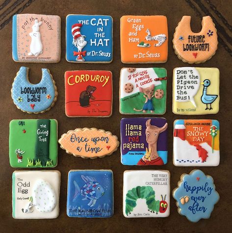 Storybook Cookies, Storybook Baby Shower Theme, Book Cookies, Book Themed Birthday Party, Baby Boy Cookies, Book Birthday Parties, Book Shower, Storybook Theme, Elephant Cookies