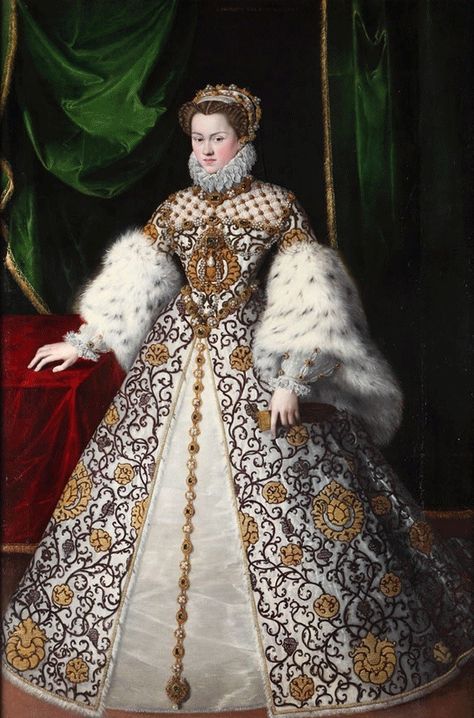 Elisabeth of Austria ca. 1574 Elisabeth Of Austria, Queen Of France, Elizabethan Fashion, 16th Century Fashion, Historical Gowns, Tudor Fashion, 17th Century Fashion, Catherine De Medici, Elizabethan Era