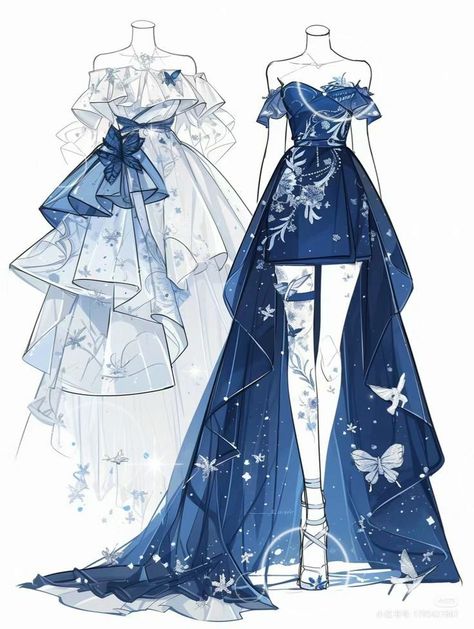 Cute Anime Outfits Drawings, Fantasy Dress Design Drawing, Outfit Ideas For Ocs, Anime Dress Design, Genshin Outfit Ideas, Oc Outfit Ideas, Fantasy Dress Drawing, Gowns Drawing, Vestidos Anime