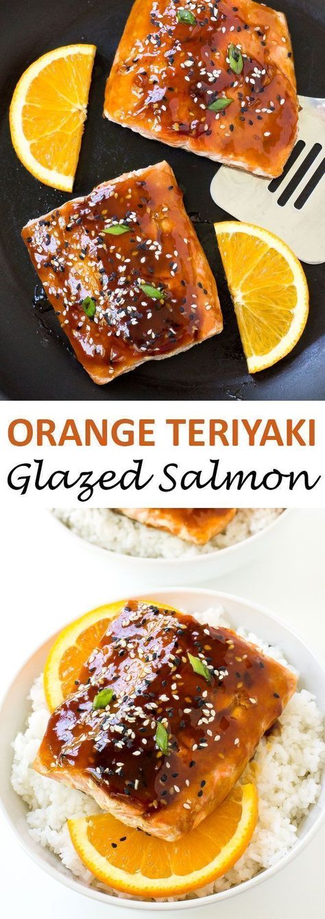 20 Minute Orange Teriyaki Salmon. Salmon filets pan fried and topped with an orange teriyaki glaze. A quick and easy weeknight meal! | chefsavvy.com #recipe #orange #teriyaki #salmon Grilled Teriyaki Salmon, Teriyaki Glazed Salmon, Orange Glazed Salmon, Dinner Ideas For Family, Baked Teriyaki Salmon, Salmon Teriyaki Recipe, Salmon Filets, Salmon Glaze Recipes, Teriyaki Glaze