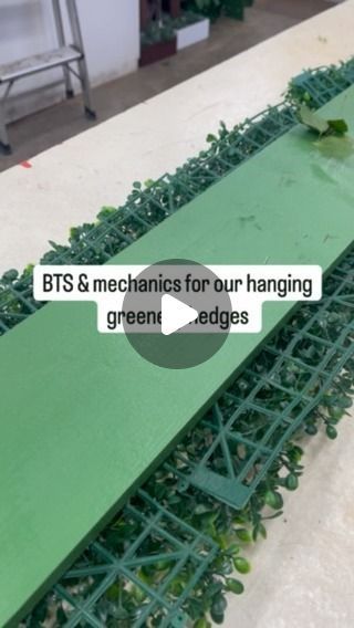 Ashley MacDonald Floral Designs on Instagram: "Watch how we build our hanging greenery hedges. 

Simply start with a 1x6x12’ board and watch the magic happen. Remember the goal is to keep the installation lush and full but not weighted and heavy. This can be achieved when using the right types of greenery. 

#smilax
#greenhuck 
#italianruscus 
#greenery #wedding #floraldesign #weddinginspiration #weddingflorist #weddingflowers #stlwedding #weddingdecor #stlflorist #florist #hangingflowers #hanginggreenery #hanginginstallation #gardenparty" Diy Hanging Greenery Wedding, Greenery Hanging From Ceiling, Boxwood Backdrop Ideas, Diy Hanging Floral Installation, Greenery Installation Wedding, Hanging Greenery Wedding, Hanging Foliage Installation, Hanging Greenery Installation Wedding, Greenery Floral Installation