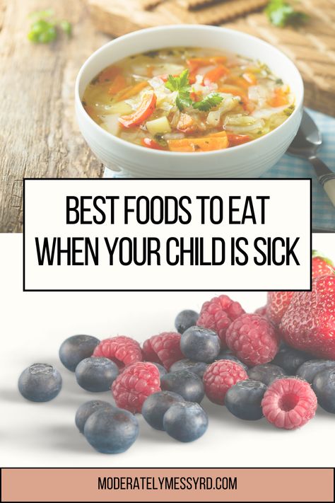 Using evidence-based research, this post discusses which foods and fluids you should prioritize when your little one is sick. Examples? Foods with high water content, soups, bland and easily digestible foods, and foods high in immune-fighting nutrients. Good Food To Eat When Sick, Meals When You Are Sick, Meals For Sickness, Foods For Sick Toddlers, Breakfast For Sick Toddler, Meals For Sick Toddlers, Sick Food Ideas, Meals For When You Are Sick, Sick Toddler Food