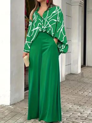 Two Pieces Set Outfits, Wide Leg Pant Suit, Traje Casual, Elegante Casual, Floral Print Shirt, Turndown Collar, Casual Sets, American Women, Printed Pants