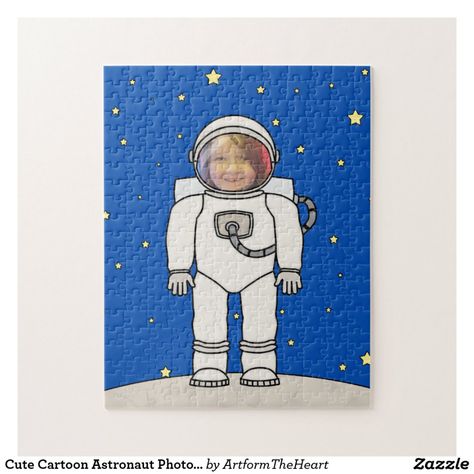 Cute Cartoon Astronaut Photo Costume Template Jigsaw Puzzle | Zazzle.com Costume Template, Astronaut Photo, Astronaut Standing, Cartoon Astronaut, On The Moon, Space Travel, Astronomy, Jigsaw Puzzles, The Moon