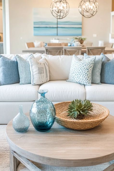 "Bring the beach home with a Modern Coastal Living Room! 🌊🛋️ Soft colors and natural elements make it the ultimate relaxation spot. 🌟✨ #CoastalLivingRoom #BeachHouseStyle #HomeInspiration" Tropical Living Room Ideas Coastal Style, Beach Farmhouse Living Room, Modern Coastal Decor Living Room, Beach House Interior Living Room, Beach Modern Living Room, Neutral Coastal Living Room, Tropical Living Room Ideas, Coastal Casual Living Room, Coastal Family Rooms