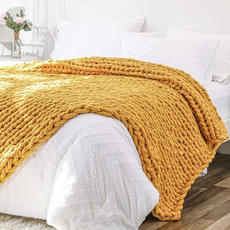 Amazon.com: Chunky Knit Blanket Throw 51x63, Soft Chenille Yarn Giant Knitted Throw Blanket, Big Knit Blankets Chunky, Thick Cable Knit Throw, Large Rope Crochet Throw Blankets for Couch Bed Sofa (Mustard Yellow) : Home & Kitchen Chunky Cable Knit Throw, Cable Knit Blanket, Cable Knit Throw Blanket, Big Knit Blanket, Cable Knit Blankets, Cable Knit Throw, Chenille Blanket, Chunky Crochet Blanket, Thick Blanket