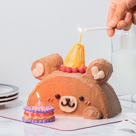 Kawaii Cakes Birthday, Bear Birthday Cake Ideas, Bear Cake Ideas, Birthday Cake Bear, Kawaii Birthday Cake, Cute Bear Cake, Kawaii Cakes, Bear Birthday Cake, Cake For Mom