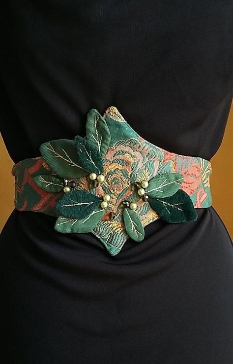 Embroidered Belt, Handmade Belts, Forest Spirit, Pola Sulam, Obi Belt, Couture Mode, Beaded Belt, Handwork Embroidery Design, Belt Design