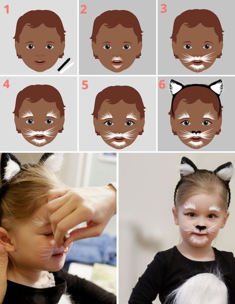 Easy Cat Makeup Halloween Kids, Kids Cat Makeup Halloween, Kids Cat Makeup, Cat Makeup For Kids, Easy Makeup Looks, Different Face Shapes, Cat Makeup Halloween, Creepy Halloween Makeup, Face Painting Easy