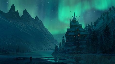 Valhalla Concept Art, Raphael Lacoste, Assassins Creed Valhalla, Northern Lights Art, Icewind Dale, Ac Valhalla, Assassin's Creed Valhalla, Viking Art, Environment Art